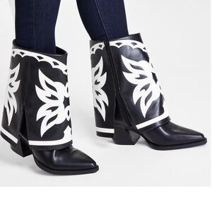 INC International Concepts Black and White Western-Inspired Ankle Boots